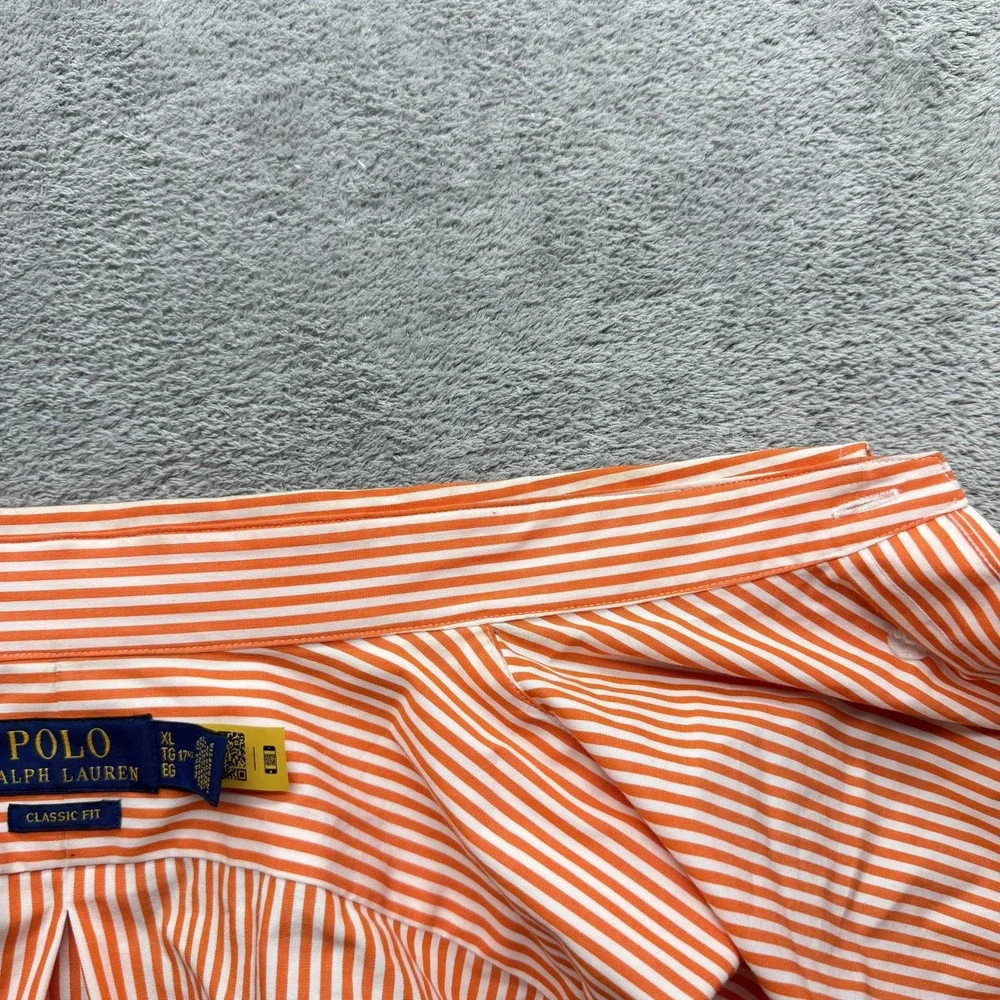 Polo Ralph Lauren Shirt Mens XL‎ Orange Striped Long Sleeve Button Down